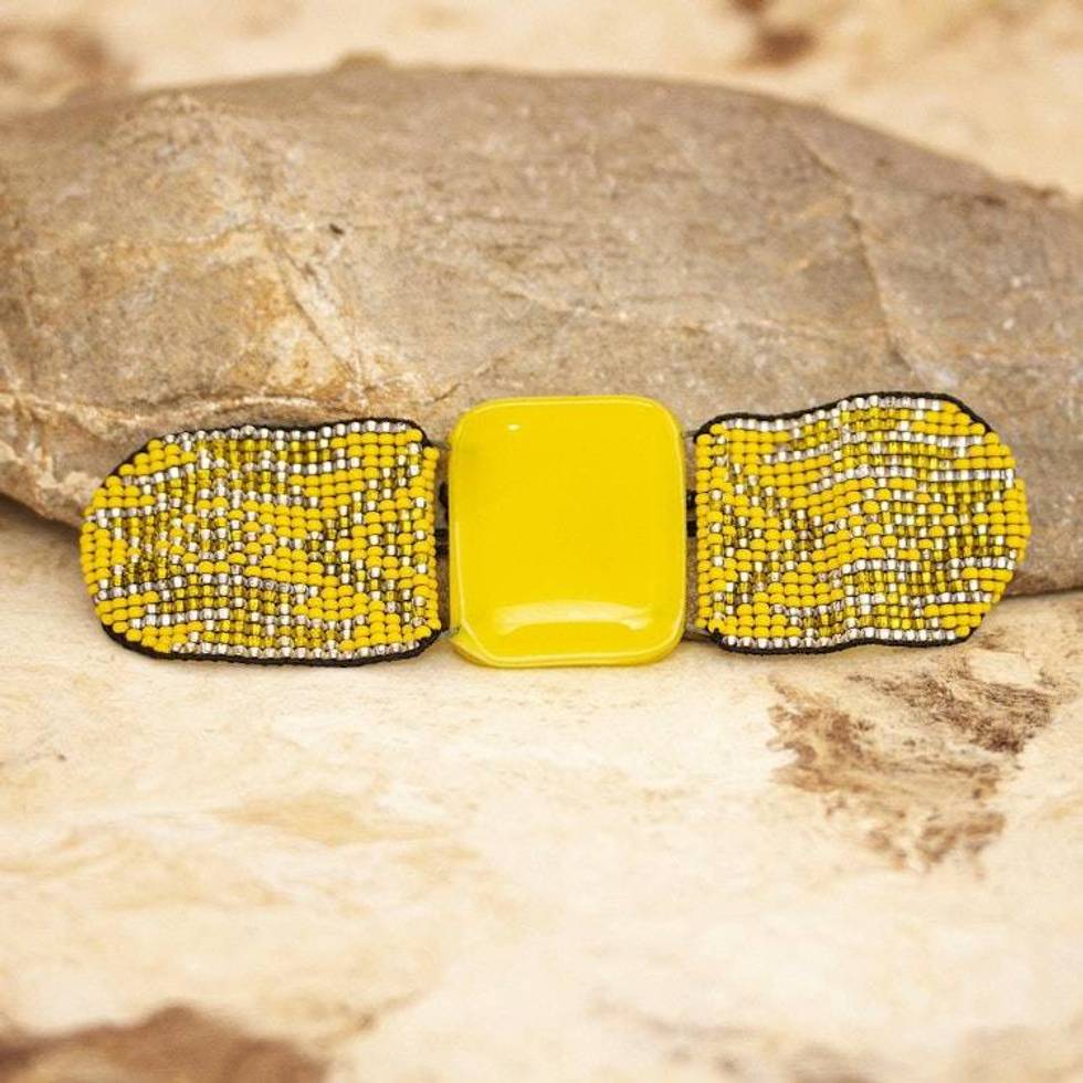 Yellow Beaded Glass Bracelet 'Solar Fusion'
