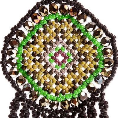 Alternate image for Huichol Beadwork Black and Green Statement Earrings Green Huichol Dreamcatcher