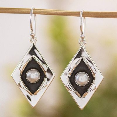 Primary image for Cultured Pearl and Taxco Silver Dangle Earrings from Mexico Venus