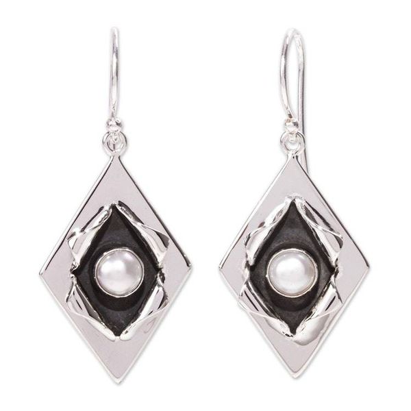 Alternate image for Cultured Pearl and Taxco Silver Dangle Earrings from Mexico Venus