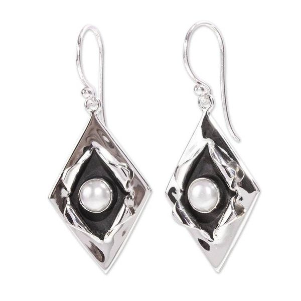 Alternate image for Cultured Pearl and Taxco Silver Dangle Earrings from Mexico Venus