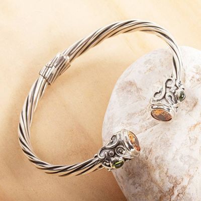 Alternate image for Handmade Citrine and Peridot Cuff Bracelet Light from Above