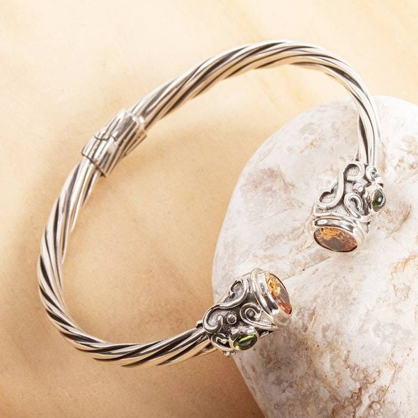 Alternate image for Handmade Citrine and Peridot Cuff Bracelet Light from Above