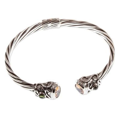 Alternate image for Handmade Citrine and Peridot Cuff Bracelet Light from Above