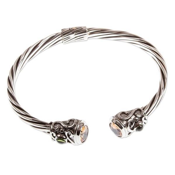 Alternate image for Handmade Citrine and Peridot Cuff Bracelet Light from Above