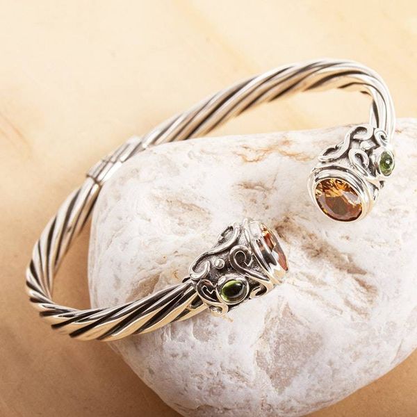 Alternate image for Handmade Citrine and Peridot Cuff Bracelet Light from Above