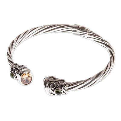 Alternate image for Handmade Citrine and Peridot Cuff Bracelet Light from Above