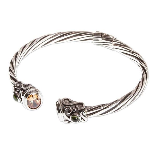 Alternate image for Handmade Citrine and Peridot Cuff Bracelet Light from Above