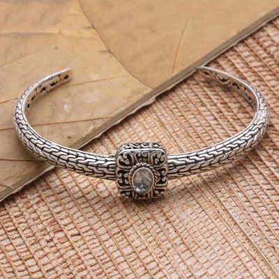 Primary image for Handmade Blue Topaz and Sterling Silver Cuff Bracelet Snake in the Garden