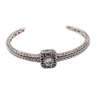 Alternate image for Handmade Blue Topaz and Sterling Silver Cuff Bracelet Snake in the Garden