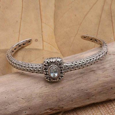 Alternate image for Handmade Blue Topaz and Sterling Silver Cuff Bracelet Snake in the Garden