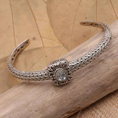 Alternate image for Handmade Blue Topaz and Sterling Silver Cuff Bracelet Snake in the Garden