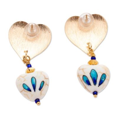 Alternate image for 14k Gold-Plated Dangle Earrings with Hand-Painted Birds Winged Rainbow