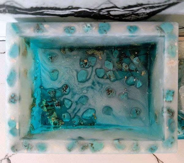 Alternate image for Turquoise Agate Crystal Jewelry Box | Geode Marble Resin Ocean Keepsake Box Holder | Gift for Her | Coastal Beach Unique Catch All Box