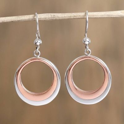 Alternate image for Circular Sterling Silver and Copper Dangle Earrings Eclipsed Circle