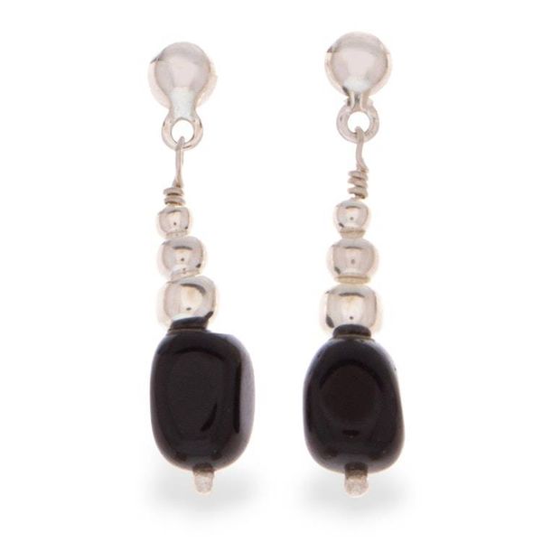 Alternate image for Black Onyx Taxco Silver Beaded Dangle Earrings from Mexico Exquisite Black