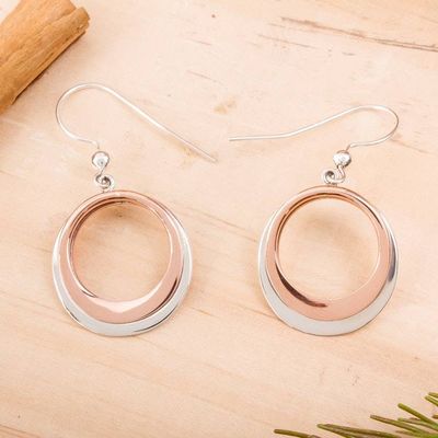 Alternate image for Circular Sterling Silver and Copper Dangle Earrings Eclipsed Circle