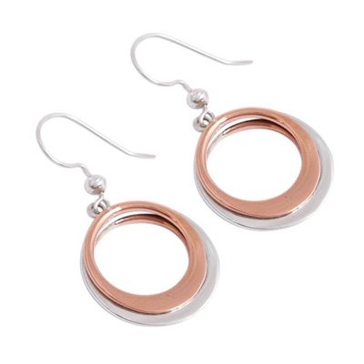 Alternate image for Circular Sterling Silver and Copper Dangle Earrings Eclipsed Circle