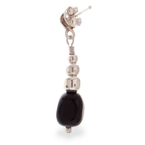 Alternate image for Black Onyx Taxco Silver Beaded Dangle Earrings from Mexico Exquisite Black