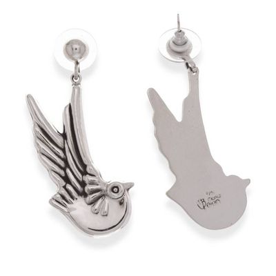 Alternate image for Silver Dangle Earrings Taxco Sterling 925 Handmade Doves Peace