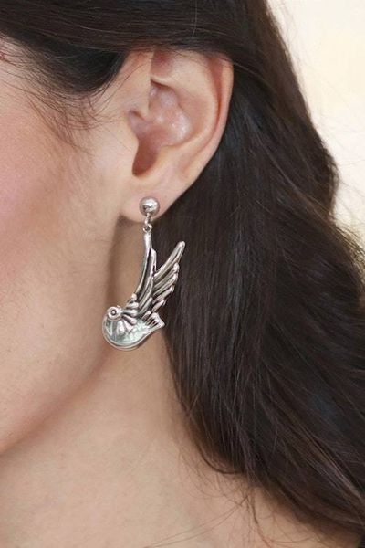 Alternate image for Silver Dangle Earrings Taxco Sterling 925 Handmade Doves Peace