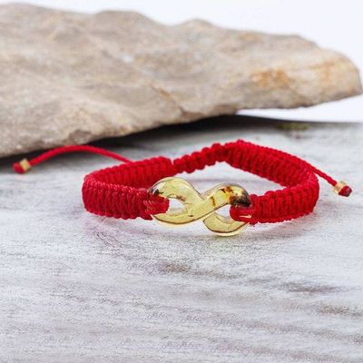 Alternate image for Handcrafted Amber Infinity Pendant Bracelet with Red Macrame Infinite Mystery