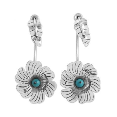 Alternate image for Sterling Silver Turquoise Accent Flower Motif Drop Earrings Radiant Posy