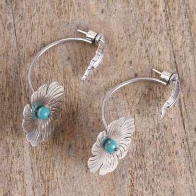 Alternate image for Sterling Silver Turquoise Accent Flower Motif Drop Earrings Radiant Posy