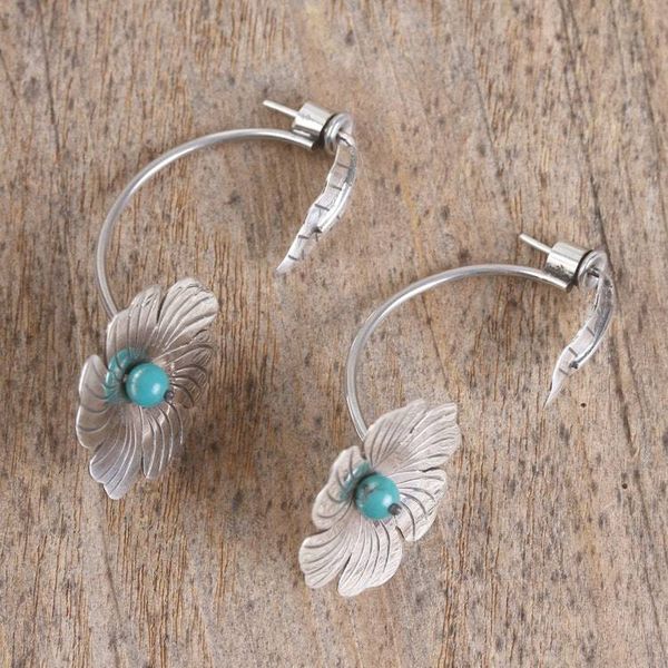 Alternate image for Sterling Silver Turquoise Accent Flower Motif Drop Earrings Radiant Posy