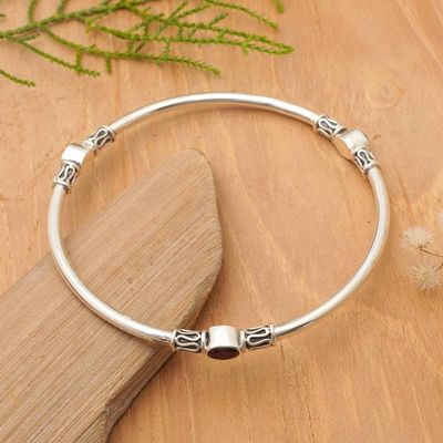 Primary image for Sterling Silver 925 Bangle Bracelet with Garnet Large Harmony of Three