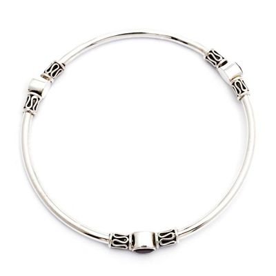 Alternate image for Sterling Silver 925 Bangle Bracelet with Garnet Large Harmony of Three