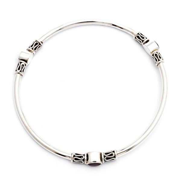 Alternate image for Sterling Silver 925 Bangle Bracelet with Garnet Large Harmony of Three
