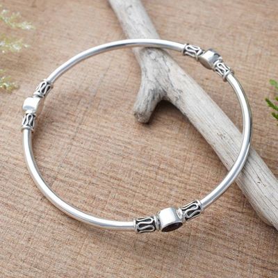 Alternate image for Sterling Silver 925 Bangle Bracelet with Garnet Large Harmony of Three