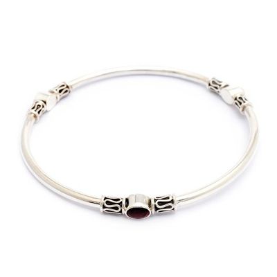 Alternate image for Sterling Silver 925 Bangle Bracelet with Garnet Large Harmony of Three