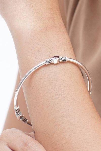 Alternate image for Sterling Silver 925 Bangle Bracelet with Garnet Large Harmony of Three