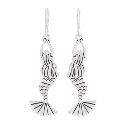 Alternate image for Taxco Sterling Silver Mermaid Dangle Earrings from Mexico Swimming Mermaids