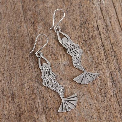 Alternate image for Taxco Sterling Silver Mermaid Dangle Earrings from Mexico Swimming Mermaids