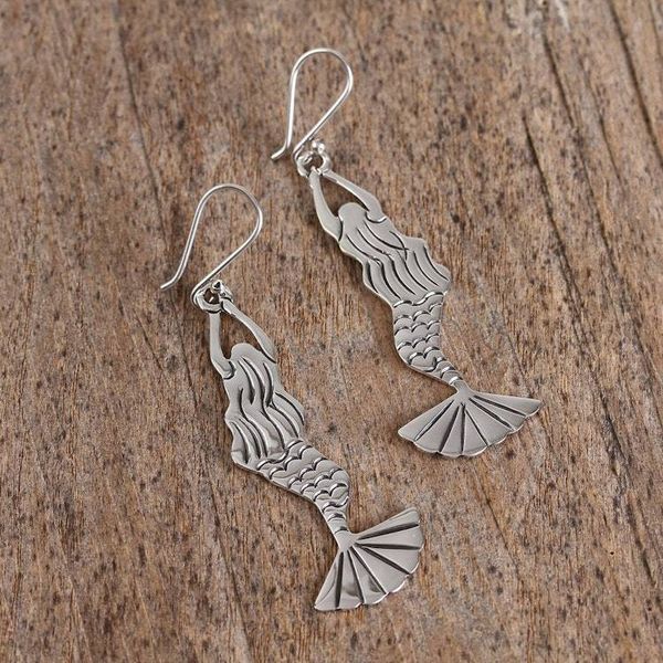 Alternate image for Taxco Sterling Silver Mermaid Dangle Earrings from Mexico Swimming Mermaids