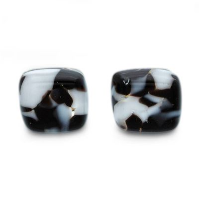 Alternate image for Modern Art Glass Button Earrings in Black and White Hues Prime Fusion