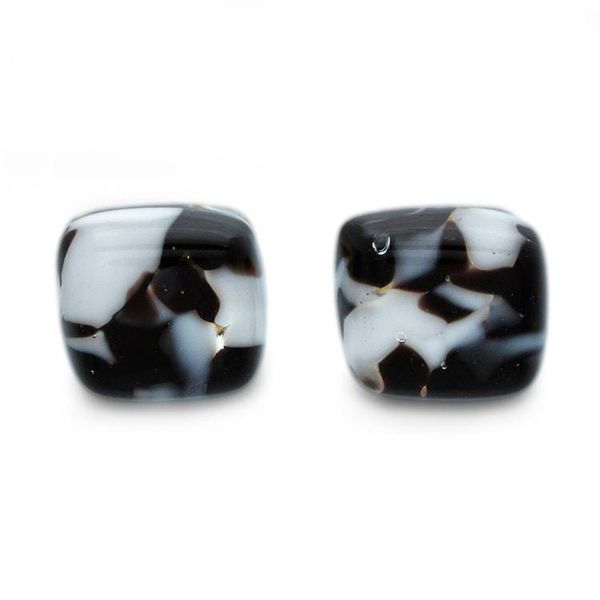Alternate image for Modern Art Glass Button Earrings in Black and White Hues Prime Fusion