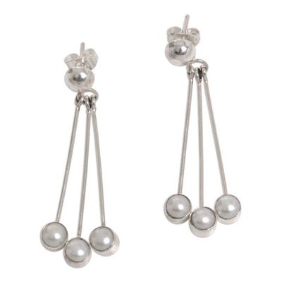 Alternate image for Sterling Silver Pearl Dangle Earrings Finesse