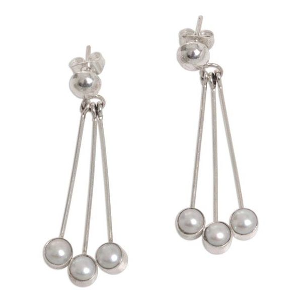 Alternate image for Sterling Silver Pearl Dangle Earrings Finesse