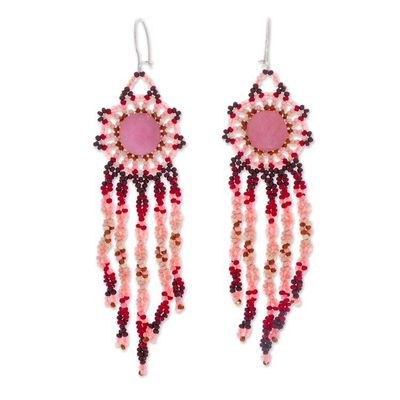 Alternate image for Handcrafted Rose Quartz and Seed Bead Waterfall Earrings Star Showers