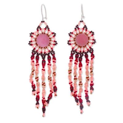 Alternate image for Handcrafted Rose Quartz and Seed Bead Waterfall Earrings Star Showers