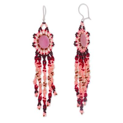 Alternate image for Handcrafted Rose Quartz and Seed Bead Waterfall Earrings Star Showers