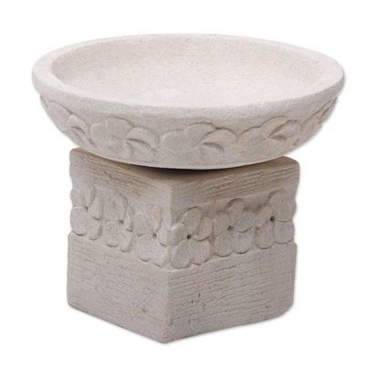 Alternate image for Two Piece Hand Carved Floral Stone Candleholder Frangipani Romance