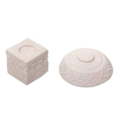 Alternate image for Two Piece Hand Carved Floral Stone Candleholder Frangipani Romance