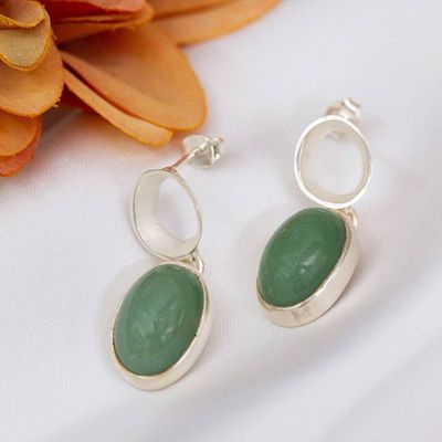Alternate image for Natural Aventurine Gem and Sterling Silver Dangle Earrings Prosperous Green