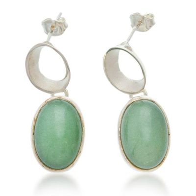 Alternate image for Natural Aventurine Gem and Sterling Silver Dangle Earrings Prosperous Green