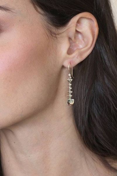 Alternate image for Sterling Silver Dangle Earrings Handmade in Mexico Skeleton Fish